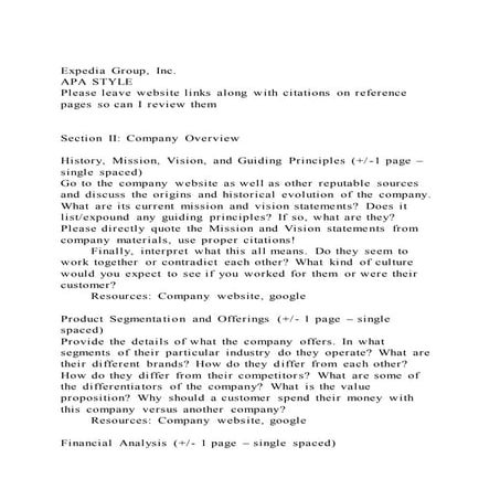 Expedia group, inc.apa style please leave website links along w | DOCX