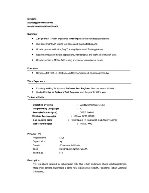 experienced mobile testing resume model 1 wwwjwjobsnet