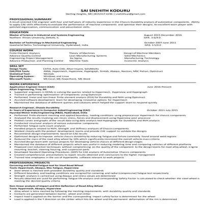 Experienced cae (FEA) Engineer Resume 