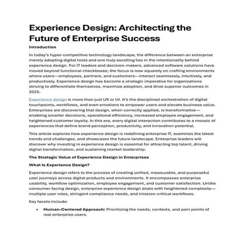 Experience Design: Architecting the Future of Enterprise Success