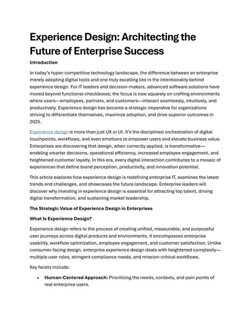 Experience Design: Architecting the Future of Enterprise Success