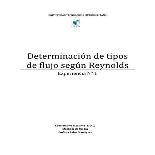 Laboratorio 1. Determinación de tipos de flujo según Reynolds