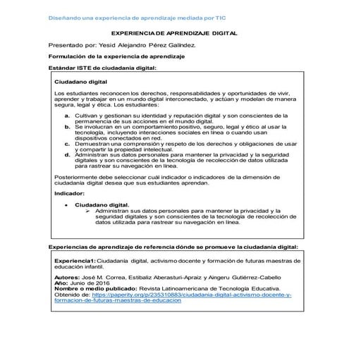 Diseño- Experiencia de aprendizaje de ciudadanía digital- Yesid Alejandro Per...