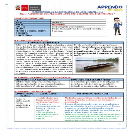 Experiencia de aprendizaje 9   matematica 1 ero y2do