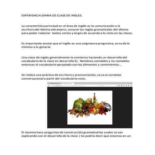 Experiencia diaria de clase de ingles