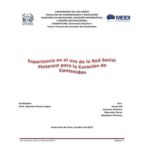 Experiencia Educativa con la Red Social Pinterest