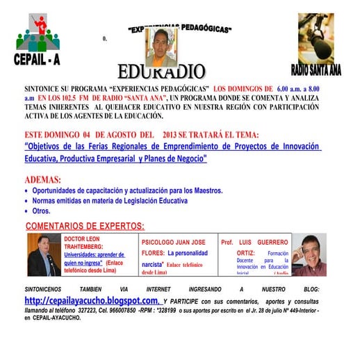 DESDE AYACUCHO: EDURADIO Y TEMA DEL DIA DOMINGO 04-08-2013