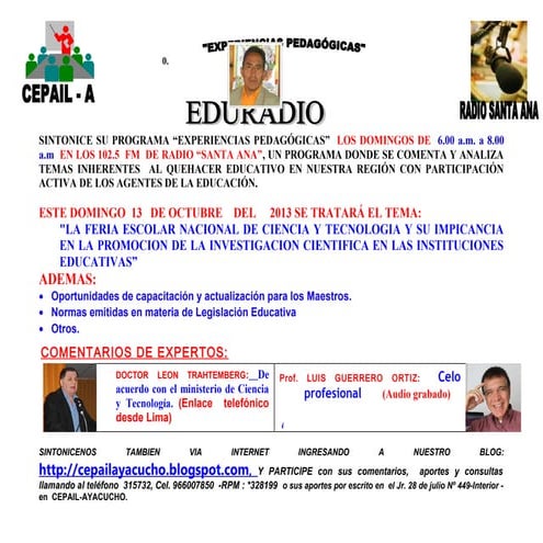 DESDE AYACUCHO : EDURADIO "EXPERIENCIAS  PEDAGOGICAS"