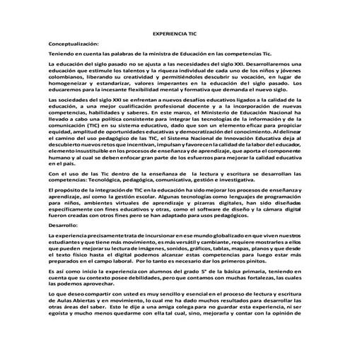 Experiencia tic