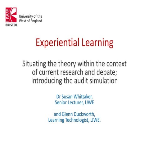 Experiential Learning: Situating the theory within the context of current res...