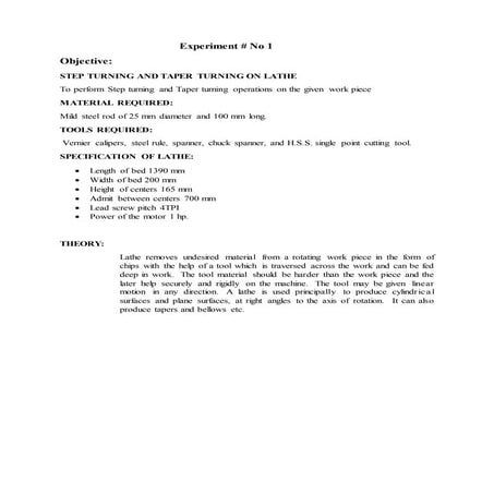STEP TURNING AND TAPER TURNING ON LATHE