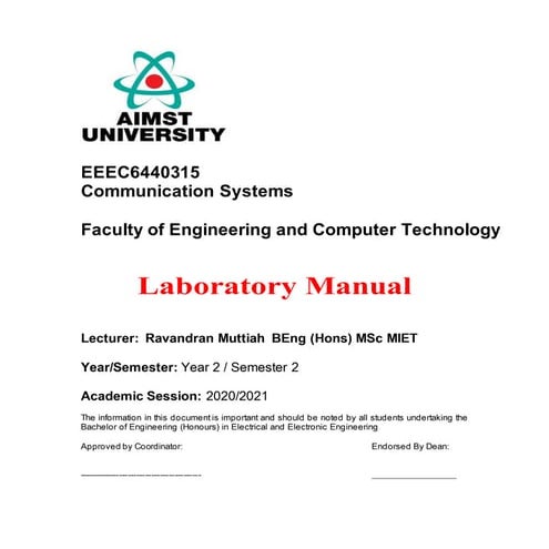 Experiment 1 - Amplitude Modulator (AM) | DOCX