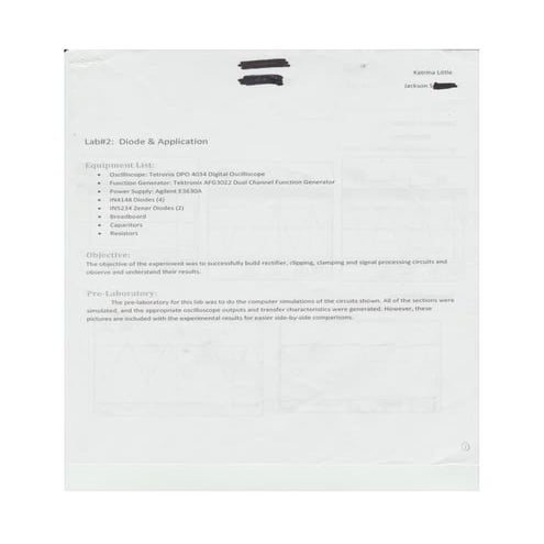 Experiment 2, Diode Applications