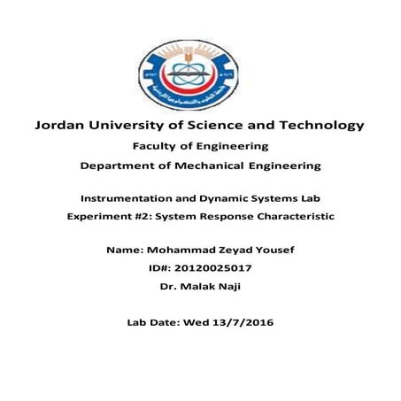Instrumentation Lab. Experiment #2 Report: System Response Characteristics