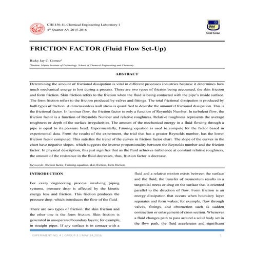 Experiment 4 friction factor