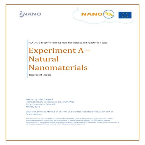 Experiment with natural nanomaterials - Teacher guide (age 14-18)