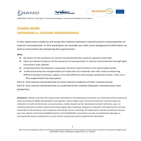Experiment with natural nanomaterials - Teacher guide (age 11-13)
