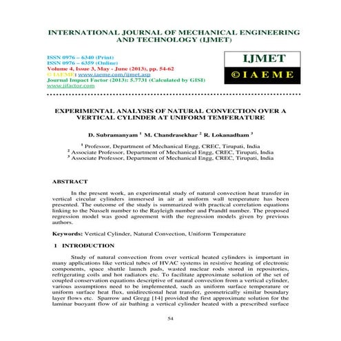Experimental analysis of natural convection over a vertical cylinder | PDF