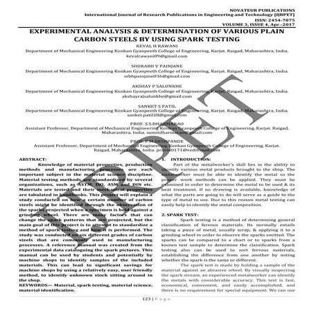 Experimental analysis of various pcs by spark testing