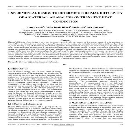 Experimental design to determine thermal diffusivity of a material    an anal...