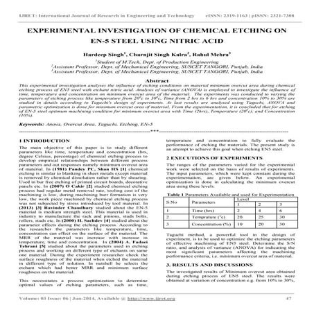 Experimental investigation of chemical etching on en 5 steel using nitric acid