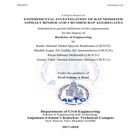 Experimental investigation of rap modified  asphalt binder and crushed rap ag...