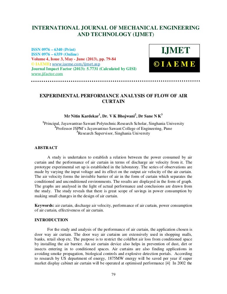 Experimental Performance Analysis Of Flow Of Air Curtain