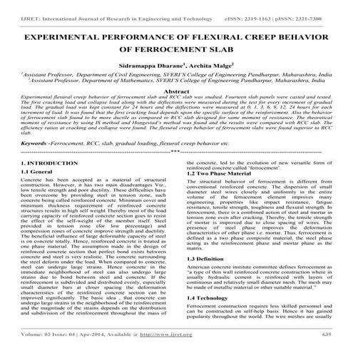 Experimental performance of flexural creep behavior of ferrocement slab