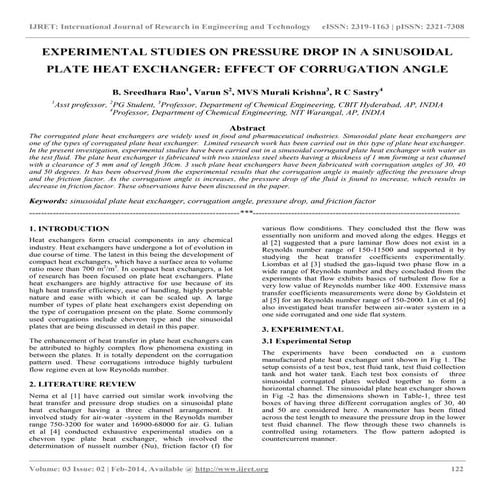 Experimental studies on pressure drop in a sinusoidal plate heat exchanger ef...