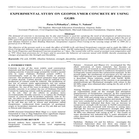 Experimental study on geopolymer concrete by using ggbs
