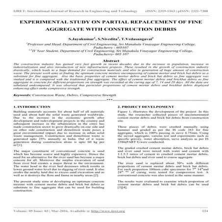 Experimental study on partial repalcement of fine aggregate with construction...