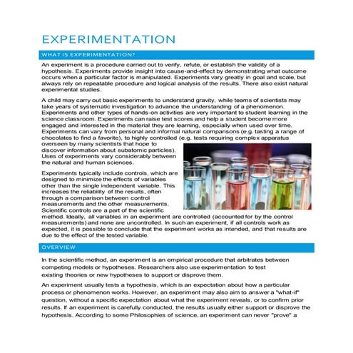 Journey to Discover The Secrets of Experimentation - Module on Experimentation