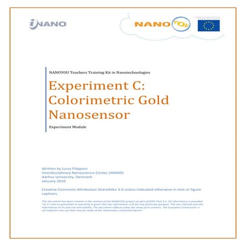 Experiment with colorimetric cold nanosensors - Teacher guide (age 14-18)