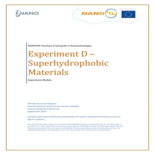 Experiment with superhydrophobic materials - Teacher guide (age 14 -18)