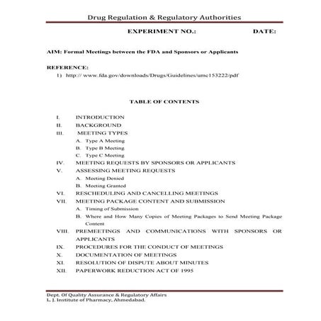 Formal Meetings between the FDA and Sponsors or Applicants