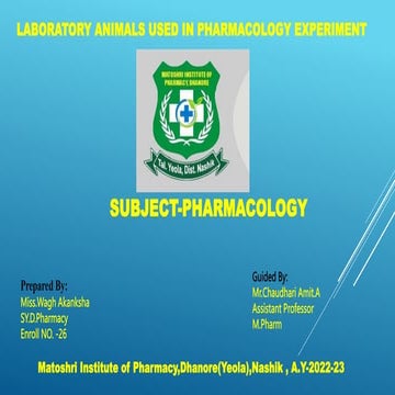 Laboratory  Animal Used In Pharmacological Experiment.