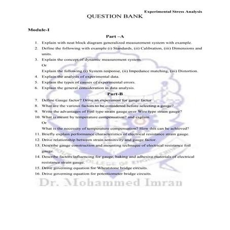 Experiment stress analysis (esa)  important question for examination preparat...