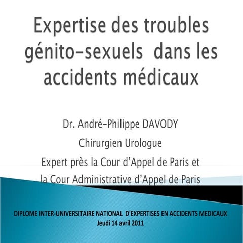 Expertise des troubles génito sexuels  dans les accidents médicaux