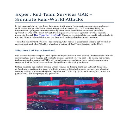 Expert Red Team Services UAE Simulate Real World Attacks