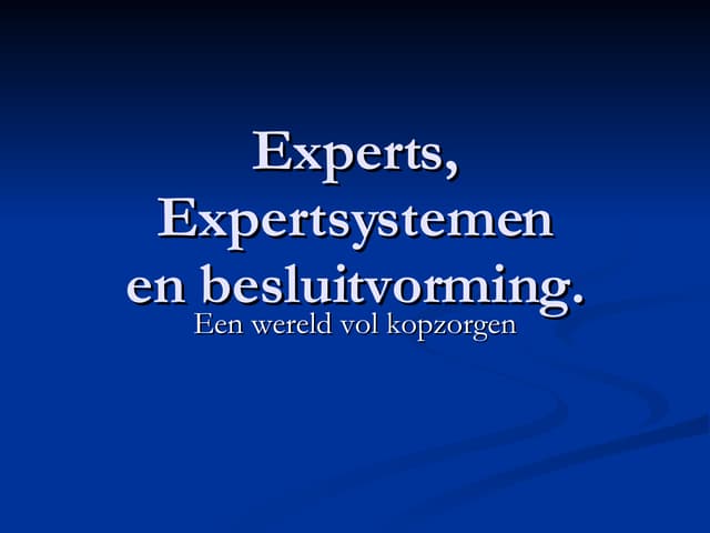 Experts, Expertsystemen - Kopzorgen 1998