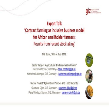 Contract Farming as an Inclusive Business Model  for African Smallholder Farmers