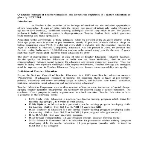 M.Ed Teacher Education's Topic-Explain concept of teacher education and discu...