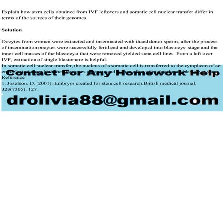 Explain how stem cells obtained from IVF leftovers and somatic cell .pdf