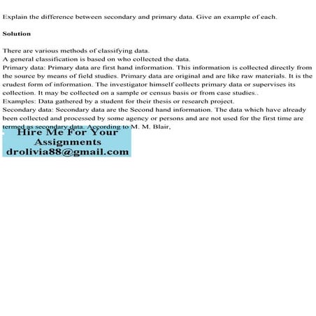 Explain the difference between secondary and primary data. Give an e.pdf
