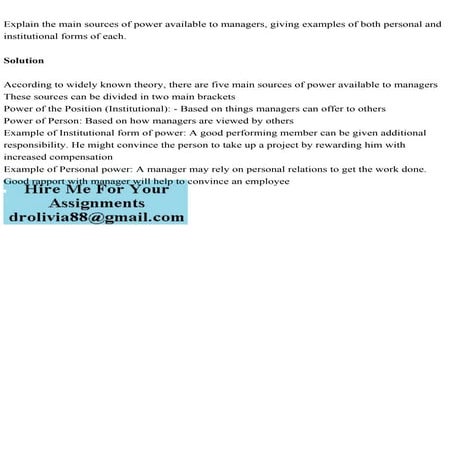 Explain the main sources of power available to managers, giving exam.pdf