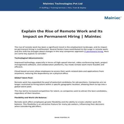 The Rise of Remote Work and its Impact on Recruitment | PPT
