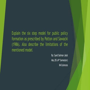 Explain the six step model for public policy by SYED SALMAN JALAL KAKA KHEL