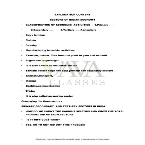 Sectors of the Indian Economy - Class 10 Study Notes pdf