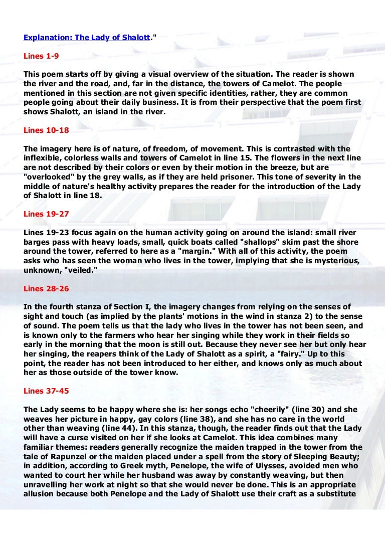 Explanation The Lady Of Shalott