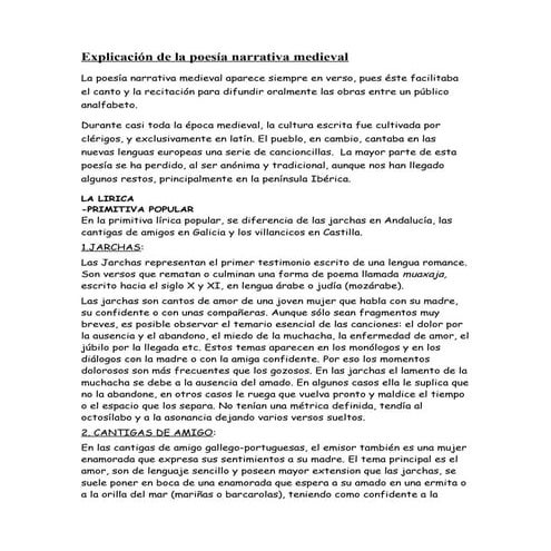 Explicación de la poesía narrativa mediaval